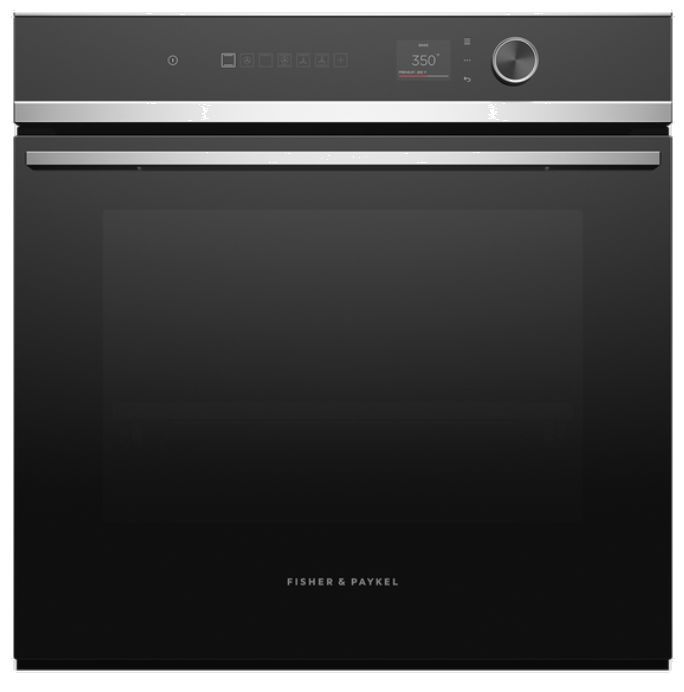 Four mural électrique simple de 24 po Fisher & Paykel® série 7 de 3.0 pi³ avec friture à air - Noir avec garniture en acier inoxydable