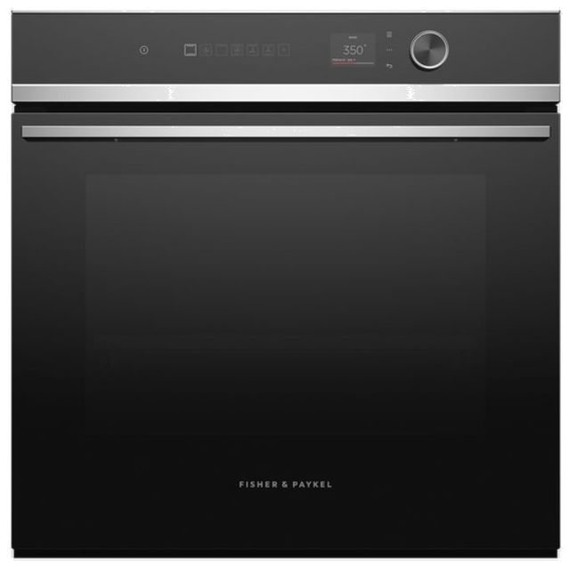 Four mural électrique simple de 24 po Fisher & Paykel® série 7 de 3.0 pi³ avec friture à air - Noir avec garniture en acier inoxydable-0