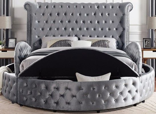 Furniture of America® Sansom Gray Queen Upholstered Platform Bed-2