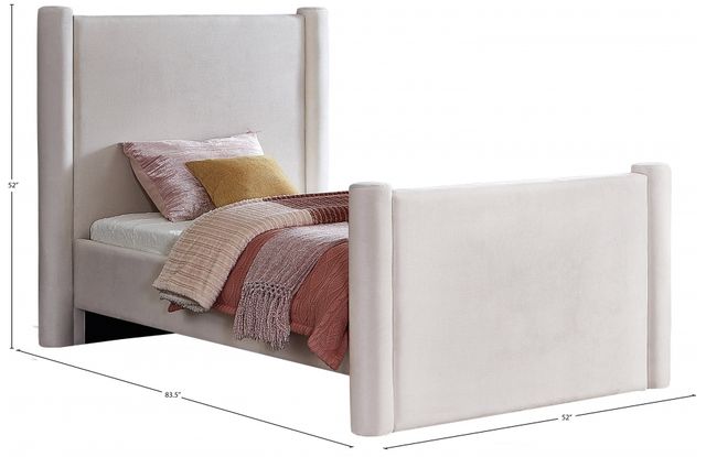 Meridian Furniture Elias Cream Velvet Twin Upholstered Panel Bed-3