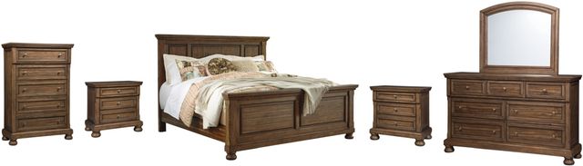 Signature Design by Ashley® Flynnter 6-Piece Medium Brown California King Panel Bed Set-0