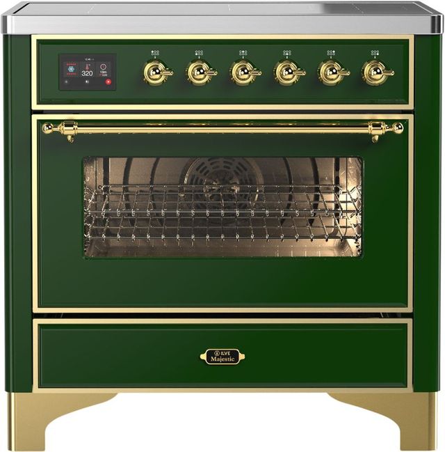Ilve® Majestic III 36" Emerald Green Pro Style Induction Range with Triple Glass Door and Brass Trim-0