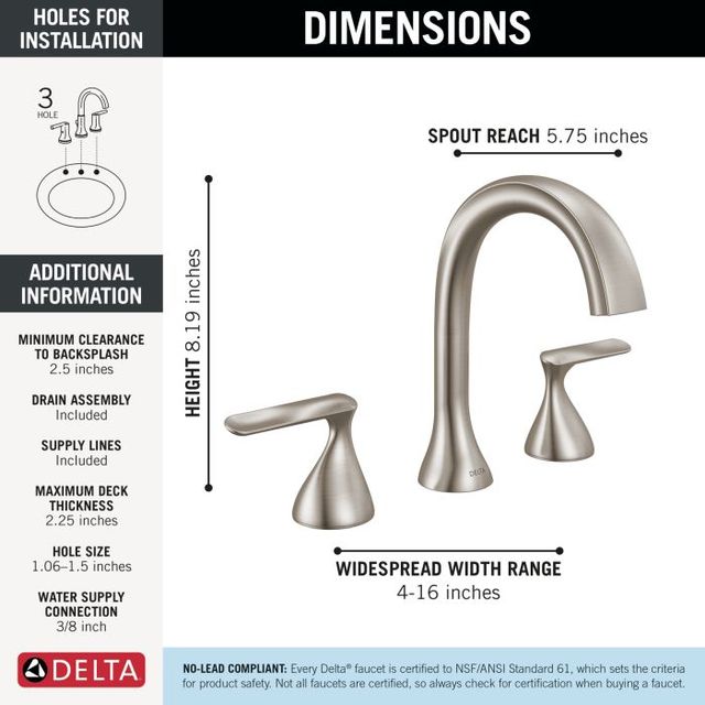 Delta Bonacci™ Lumicoat® Stainless 2-Handle Widespread Bathroom Faucet-3