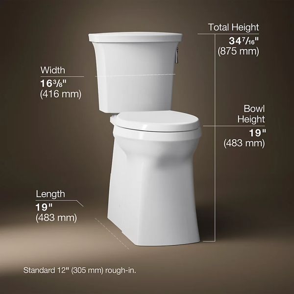 KOHLER® Corbelle® White Tall 2-Piece Right-Hand Trip Elongated Toilet with Skirted Trapway, 1.28 Gpf-4