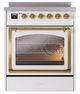 Ilve® Nostalgie II Noblesse 30'' White Pro Style Induction Range with Brass Trim-1