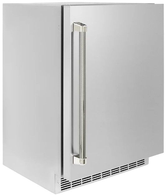 ZLINE Autograph Edition Touchstone 24 " 5.2 Cu. Ft. Stainless Steel 151 Can Beverage Fridge with Solid Door and Polished Nickel Helix Handle-2