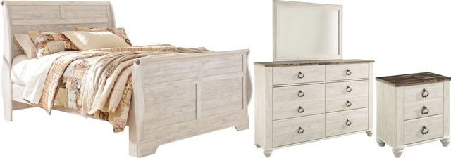 Signature Design by Ashley® Willowton 4-Piece Whitewash King Sleigh Bed Set-0