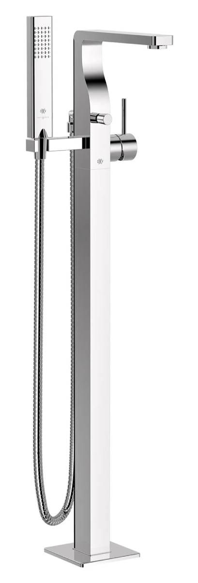 DXV Equility® Polished Chrome Square Floor Mount Bathtub Filler with Hand Shower and Lever Handle-0