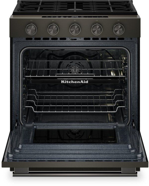 KitchenAid® 30" Black Stainless Steel Slide-In Gas Range-1