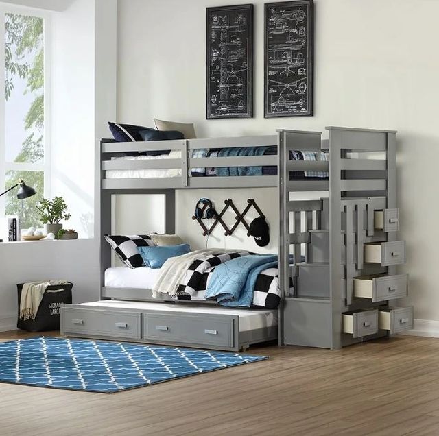 ACME Furniture Allentown Gray Youth Twin Over Twin Bunk Bed with Trundle and Storage-1