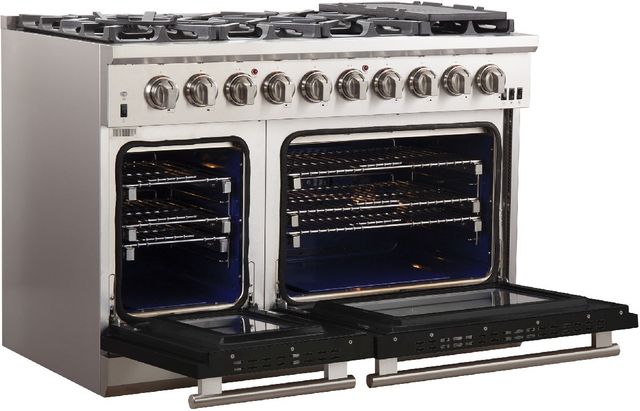 FORNO® Capriasca 48" Stainless Steel Pro Style Gas Range with Black Door-3