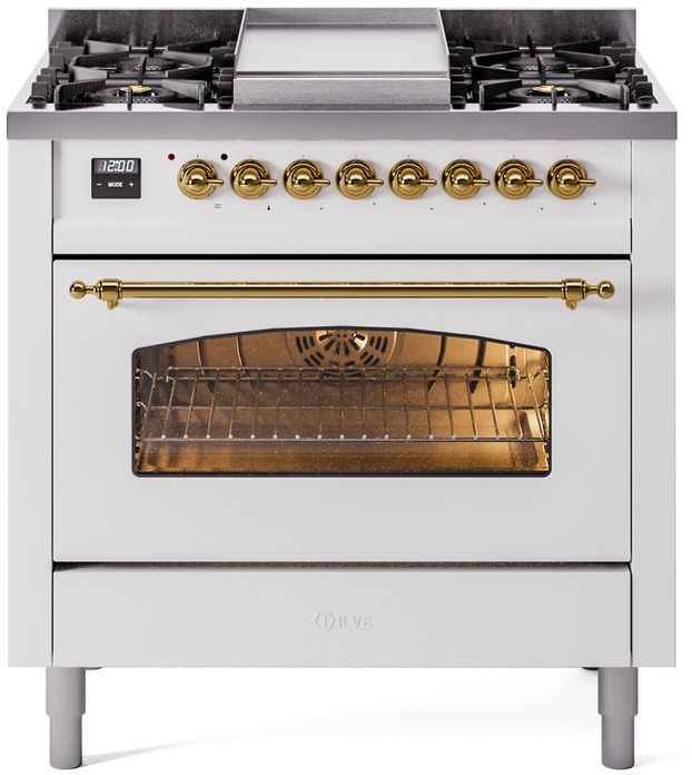 Ilve® Nostalgie II Series 36" White Pro Style Dual Fuel Range-0