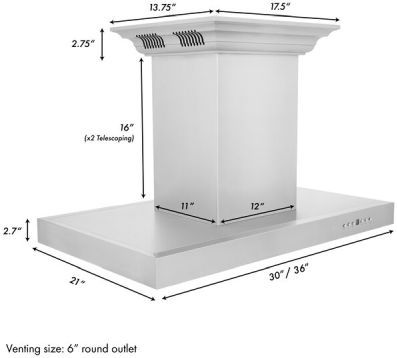 ZLINE 48" Stainless Steel Island Mounted Range Hood with CrownSound® Bluetooth Speakers-3