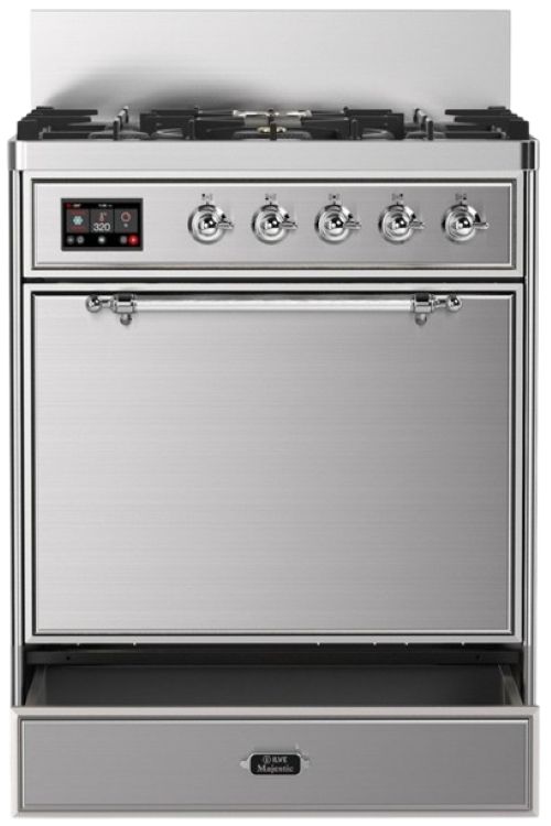Ilve® Majestic III 30" Stainless Steel Pro Style Dual Fuel Natural Gas Range with Solid Door and Chrome Trim-2