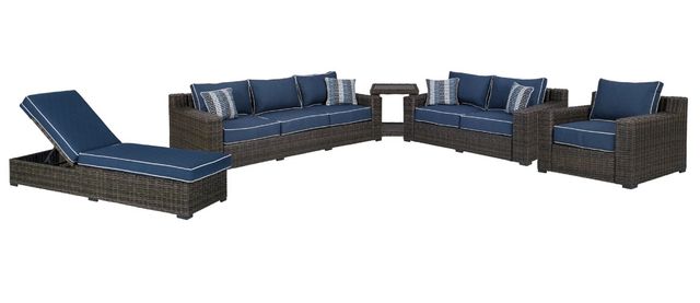 Signature Design by Ashley® Grasson Lane 5-Piece Blue/Brown Outdoor Conversation Set-0