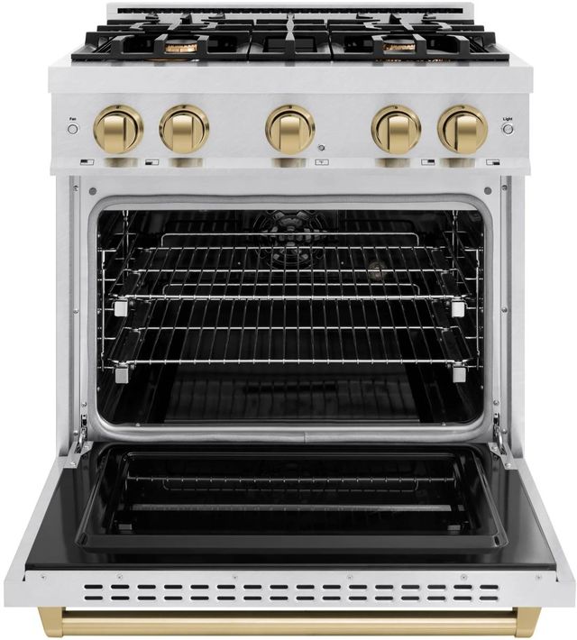 ZLINE Classic Autograph Edition 30" Satin Stainless Steel Pro Style Dual Fuel Range with Champagne Bronze Accents-1