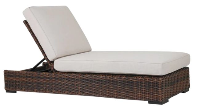 Sunset West Montecito Cognac Resin Wicker Outdoor Adjustable Chaise with Canvas Flax Cushion-0