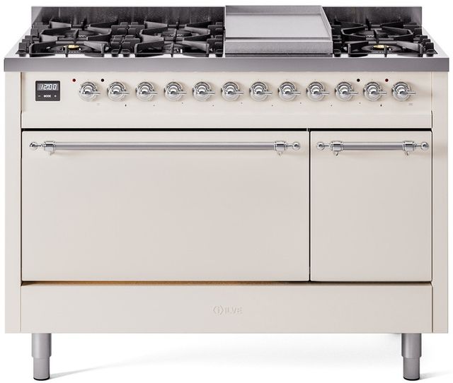 Ilve® Nostalgie II Series 48" Antique White Pro Style Dual Fuel Range-0