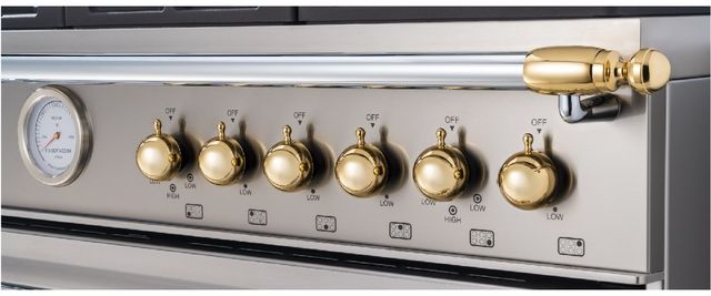Bertazzoni Collezione Metalli Heritage Series Gold Range and Hood Decor Set-0