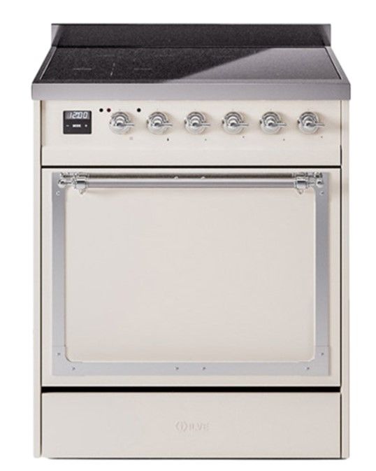 Ilve® Nostalgie II Noblesse 30'' Antique White Pro Style Induction Range with Chrome Trim-0