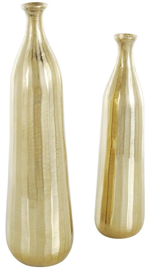 Deco Marche 2-Piece Gold Vase Set with Wavy Accents and Textured Ridges-2