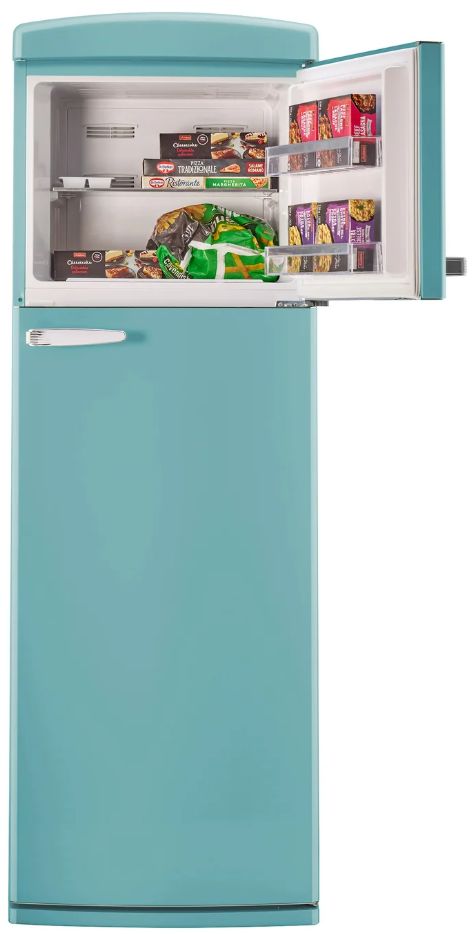 Unique Appliances 24” 11 Cu. Ft. Ocean Mist Turquoise Top Freezer Refrigerator with Chrome Accent Handles-4