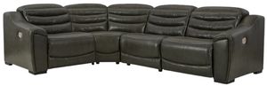 Front view of the Signature Design by Ashley® Center Line 4-Piece Dark Gray Power Reclining L-Shape Sectional