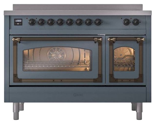 Ilve® Nostalgie II Noblesse 48'' Blue Gray Pro Style Induction Range with Burnished Trim-1