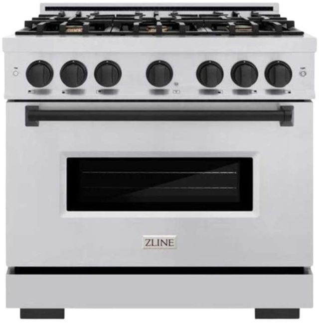 ZLINE Classic Autograph Edition 36" Satin Stainless Steel Pro Style Gas Range with Matte Black Accents-0
