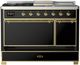 Ilve® Majestic III 48" Glossy Black Pro Style Dual Fuel Natural Gas Range with French Top and Brass Trim-4