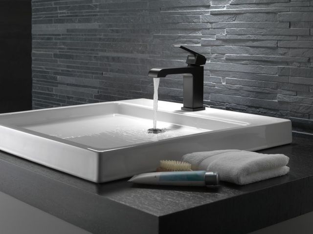 Delta Ara® Matte Black Single Handle Bathroom Faucet with Drain-2