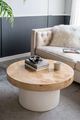 A & B Home Neutral Brown Round Pedestal Coffee Table with White Base-4