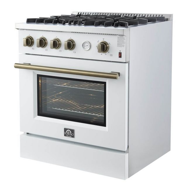 FORNO® Marco 30" White Pro Style Gas Range with Antique Brass Accents-10