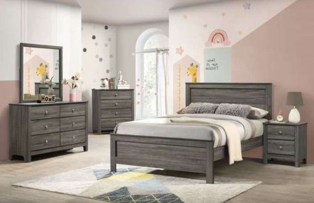 Elements International Sami Gray Upholstered Full Panel Bed-1