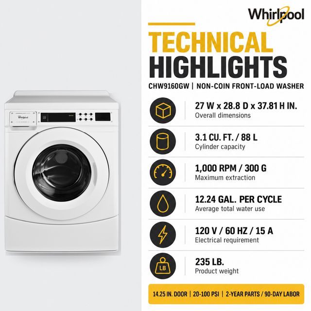 Whirlpool Commercial 3.1 Cu. Ft. Non-Coin Front-Load Washer with Microprocessor Controls - White-4