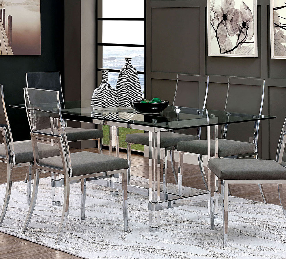 Furniture of America Casper Glass Top Dining Table with Chrome Base Parks Home Furnishings