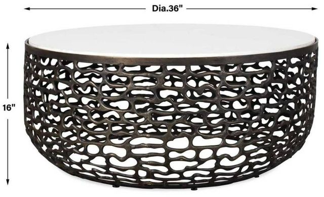 Uttermost® Sabena White Marble Top Indoor-Outdoor Coffee Table with Golden Dark Bronze Aluminum Base-2