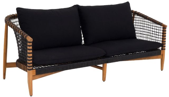 Moe's Home Collection Kuna Natural Teak Outdoor Sofa with Black Cushions-0
