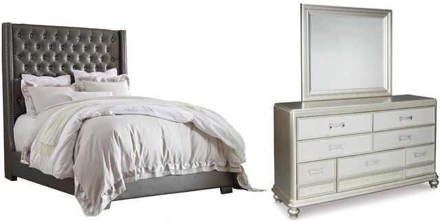 Signature Design by Ashley® Coralayne 3-Piece Gray Queen Upholstered Bed Set-0