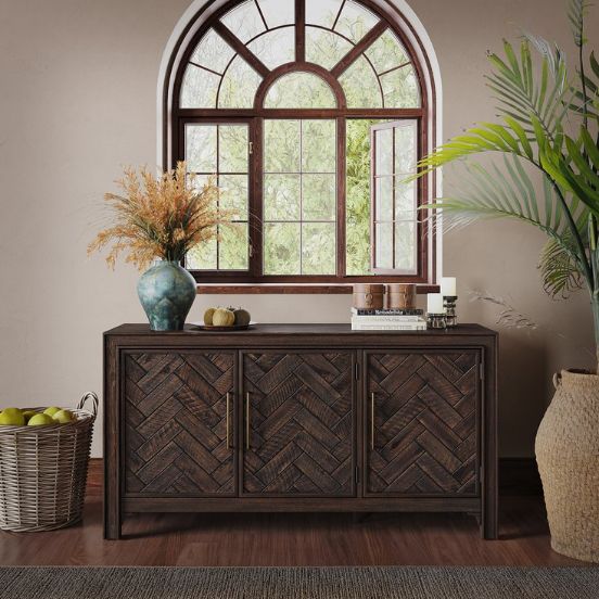 Jofran Inc. Gramercy Dark Brown Chevron 3-Door Accent Cabinet-1