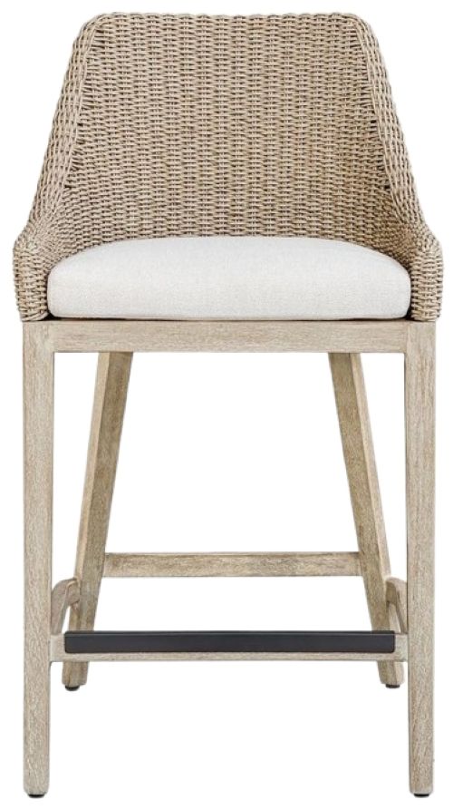 Uttermost® Paloma Cerused Wheat/Oatmeal Wicker Indoor-Outdoor Counter Stool with Cushion-3