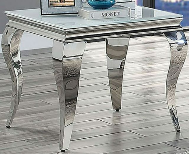 Furniture of America® Wetzikon Glass Top End Table with Silver Legs-0