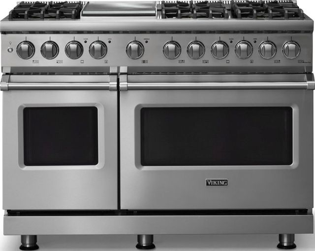 Viking® 5 Series 48" Stainless Steel Pro Style Dual Fuel (LP) Range with Polished Chrome Trim-0