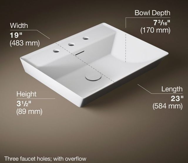 Kohler Brazn® White 23" x 19" Rectangular Vessel Bathroom Sink-3