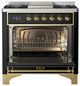 Ilve® Majestic III 36" Glossy Black Pro Style Dual Fuel Natural Gas Range with Triple Glass Door and Brass Trim-1