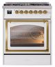 Ilve® Nostalgie II Noblesse 30" Custom RAL Color Pro Style Dual Fuel Range with Brass Trim-1