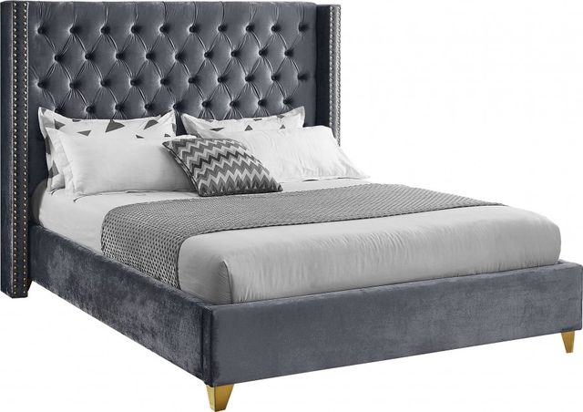 Meridian Furniture Barolo Grey Velvet Queen Bed-0