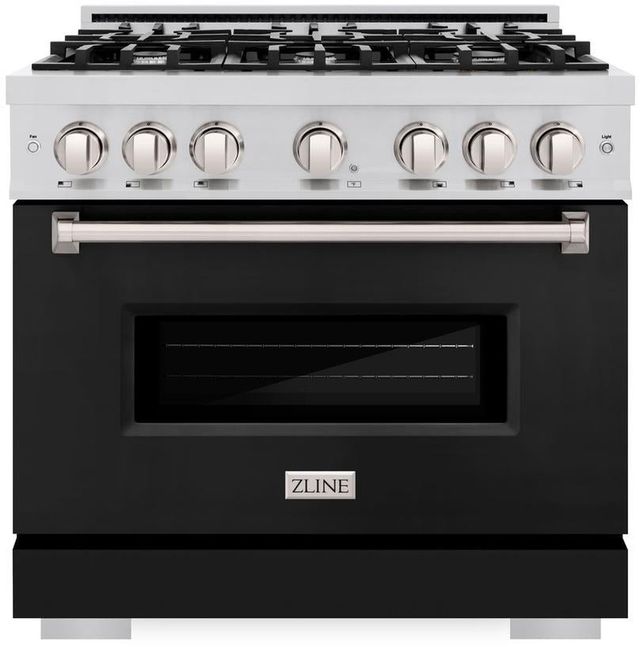 ZLINE Classic 36" Stainless Steel Pro Style Gas Range with Black Matte Door-0