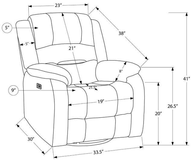 Monarch Specialties Inc. Beige Large Power Swivel Glider Reclining Chair with USB Ports-3