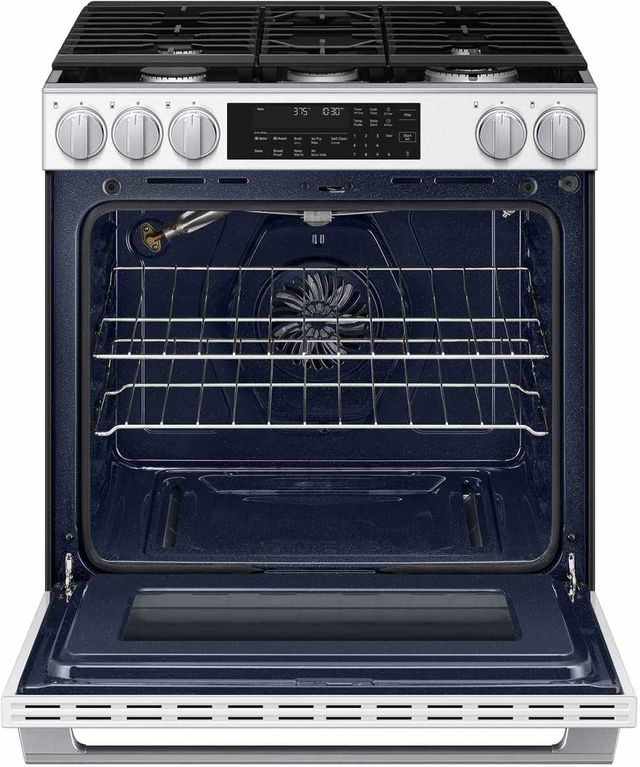 Samsung Bespoke 30" White Glass Smart Slide-In Gas Range with Illuminated Precision Knobs-1